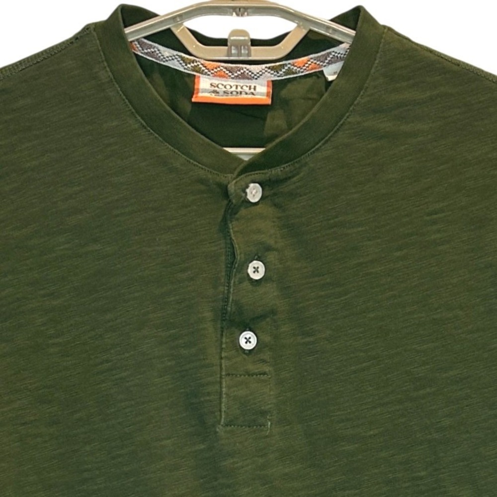Scotch & Soda Henley Shirt Medium‎ Mens Olive Green Organic Cotton Long Sleeve